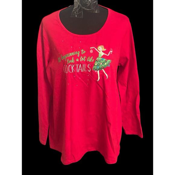 Christmas Red Blouse Size 14/16W It’s Beginning To Look A Lot Like Cocktails...‎ - Picture 1 of 7